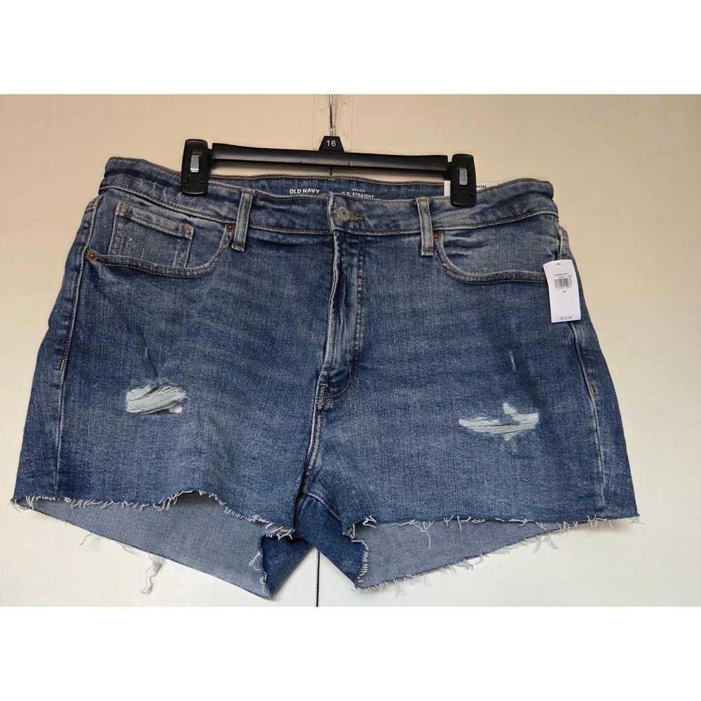 OLD NAVY Womens High Rise OG Straight Jean Shorts 3" Distressed Size 16   ~NWT~